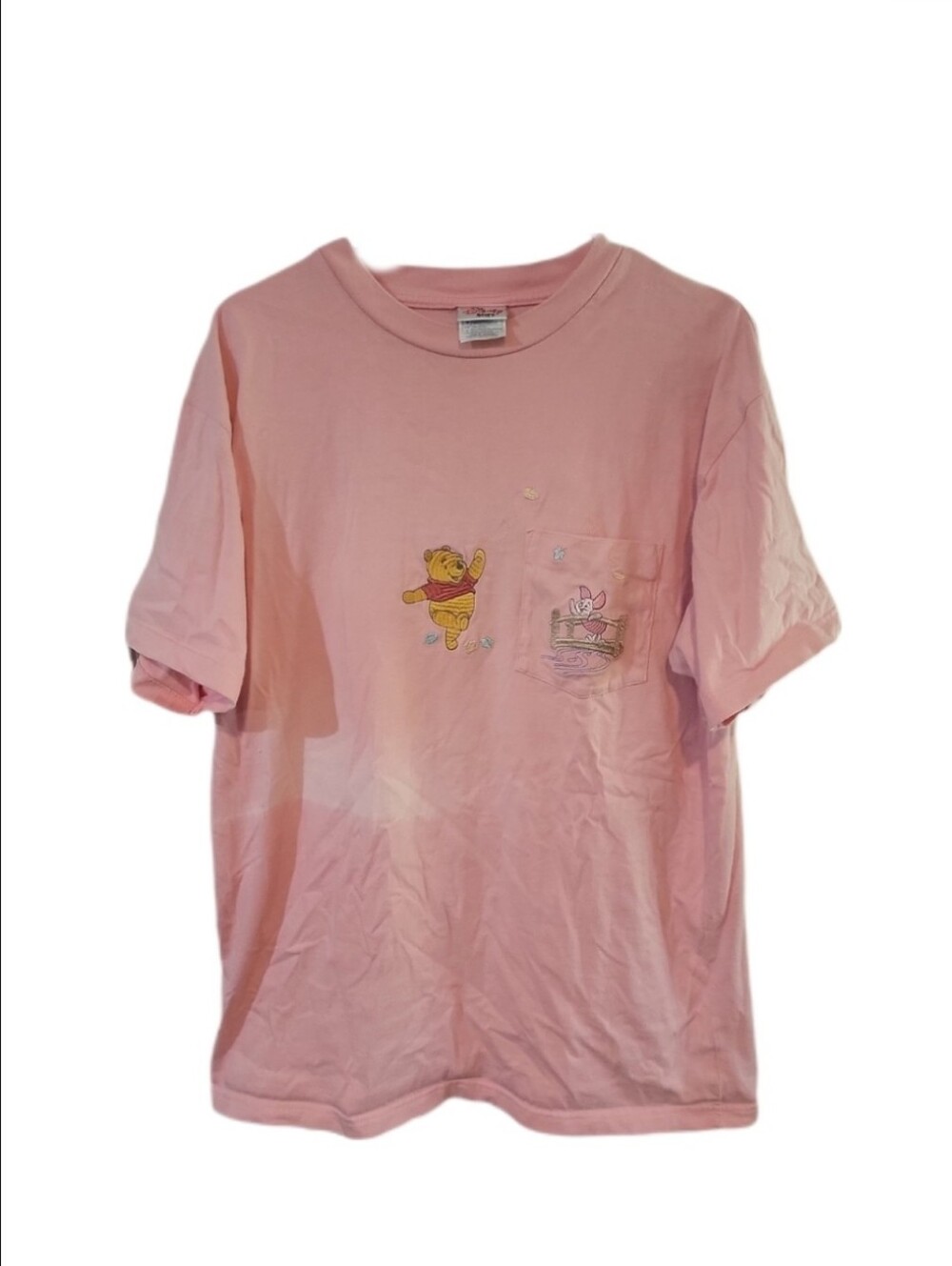 Vintage 90s Disney Store Winnie The Pooh Fall Autumn Leaves Pocket Tee Shirt L